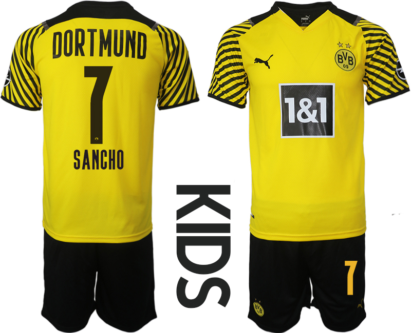 Cheap Youth 2021-2022 Club Borussia Dortmund home yellow 7 Soccer Jersey